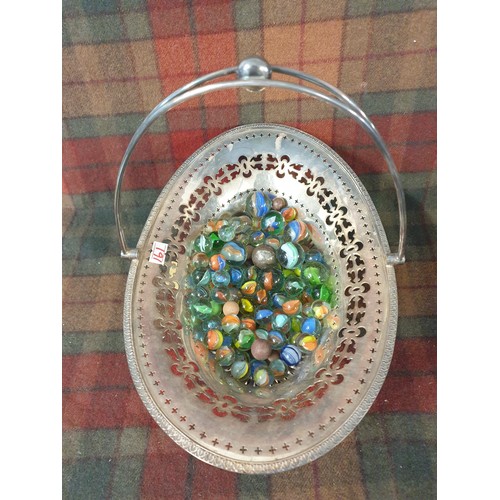 161 - EPNS Swing Handled Basket Full Of Vintage Marbles