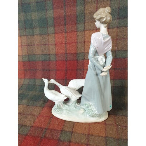 163 - Large Lladro Figure Tending The Geese 25 cms Tall