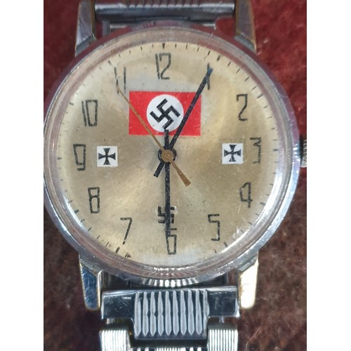 40C - German Vintage Wrist Watch With Swastica Emblem Winds And Ticks No Maker Visible and Vintage Ornema ... 