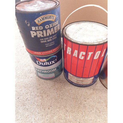 394 - 5 Tins Of Paint Red Floor Paint, Dulux Bathroom Paint Hammer right Etc