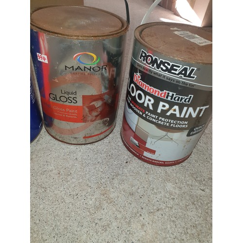 394 - 5 Tins Of Paint Red Floor Paint, Dulux Bathroom Paint Hammer right Etc