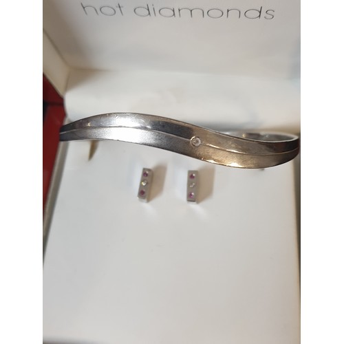 19 - Silver And Hot Diamonds Bracelet And Ear Rings