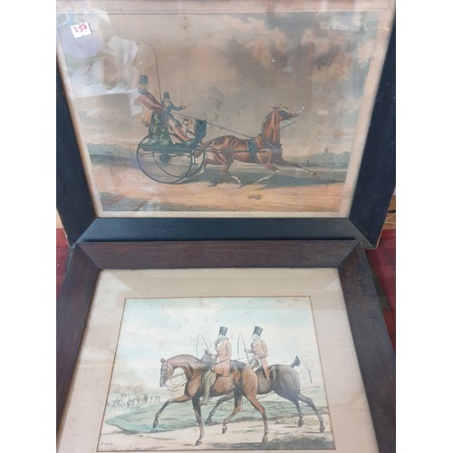 258 - 3 Old Hand Tinted Etchings James 5th Palace Stirling Castle, and 2 Equestrian Studies