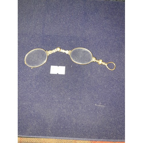 12 - A Pair Of Victorian Yellow Metal Lorgnettes (Folding Spectacles) No Hallmarks Visible