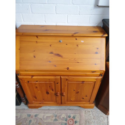 268 - Solid Pine Writing Bureau With 2 Door Staorage Area To Base