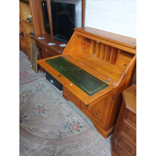 268 - Solid Pine Writing Bureau With 2 Door Staorage Area To Base