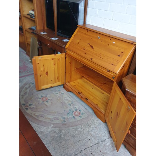 268 - Solid Pine Writing Bureau With 2 Door Staorage Area To Base