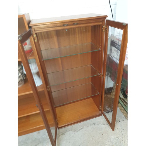 336 - 2 Door Cut Glass Fronted Slim Line  Display Cabinet With 4 Interior Glass Shelves