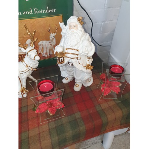 240A - Good Quality Christmas Decoration Porcelain  Set Santa With Sleigh And Reindeer With Box And 2 Tea L... 