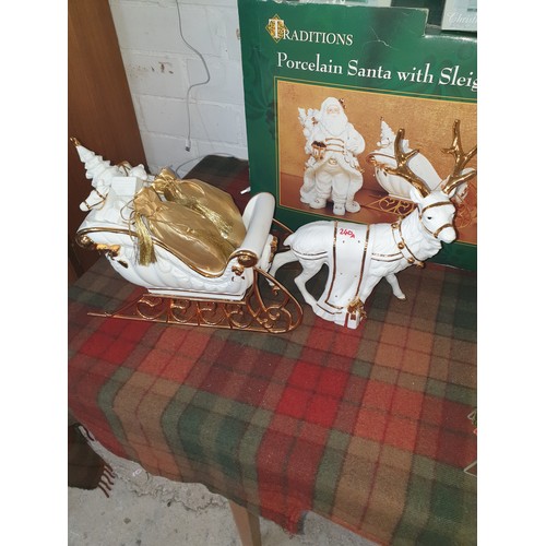 240A - Good Quality Christmas Decoration Porcelain  Set Santa With Sleigh And Reindeer With Box And 2 Tea L... 