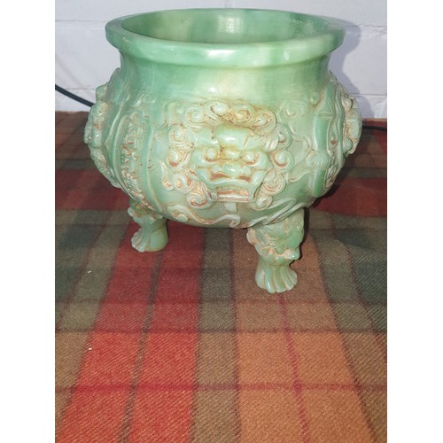 17A - Chinese Jade Dragon Faced& Character 3 Footed Bowl  Stands 16cms High Weights 2.2kg