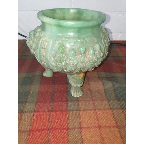 17A - Chinese Jade Dragon Faced& Character 3 Footed Bowl  Stands 16cms High Weights 2.2kg