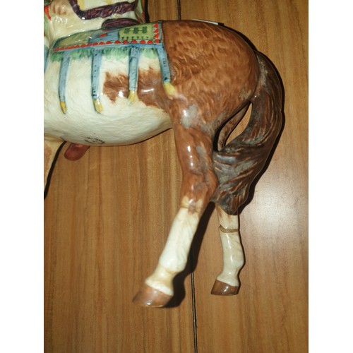 103 - A Beswick Indian On Horseback, Beswick Foal And Scottish Pottery Flour Crock All With Faults