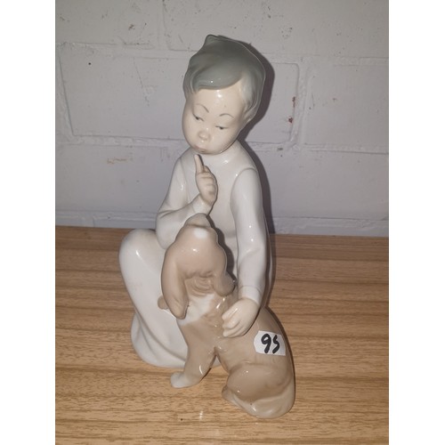 95 - A Large Lladro Fugure Boy With Puppy Be Quiet Please
