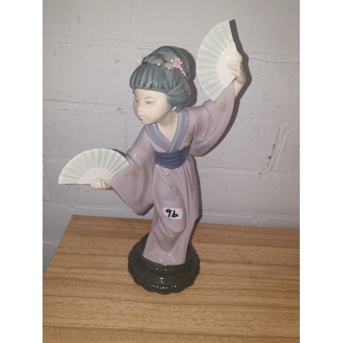 96 - A Large Rare Lladro Oriental Fan Dancer Stands [30cm Tall]