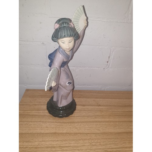 96 - A Large Rare Lladro Oriental Fan Dancer Stands [30cm Tall]