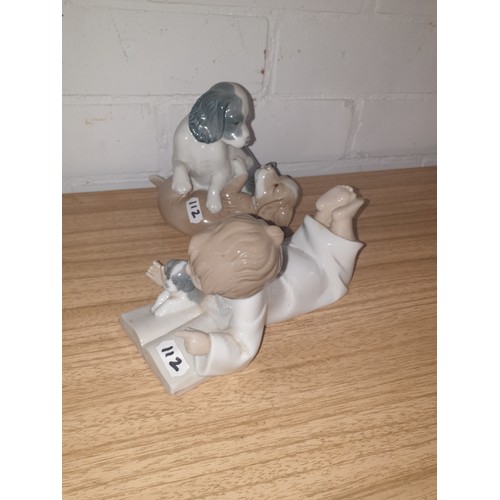 112 - 2 Nao Figures Boy With Puppy And 2 Large Puppies