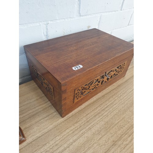 137 - 3 Wooden Boxes 1 Oriental Metal Bound And Nice Wooden Carved Freize Box