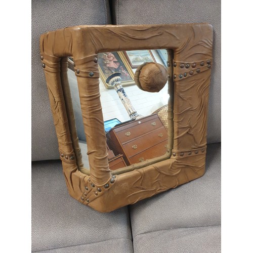 413 - Leather Clad Art And Crafts Mirror