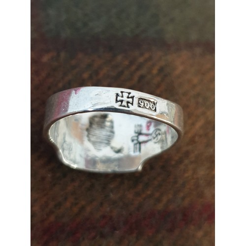 22 - A German Silver Ring With Swastika Emblem To Inside Of Band And Skull And Crossbones To Front