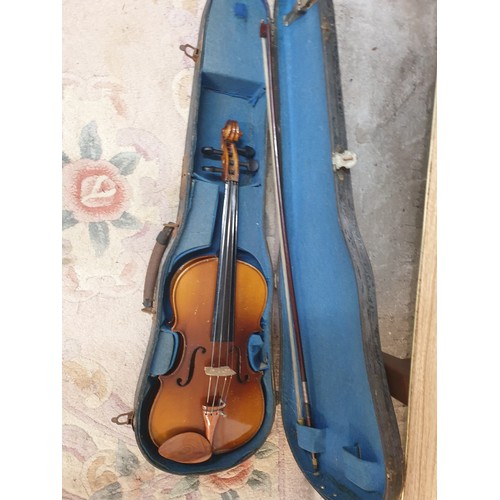 148 - Vintage Violin With Bow In Wooden Case