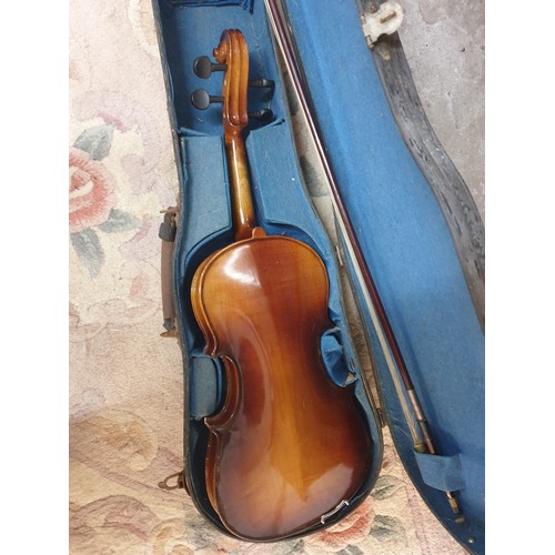 148 - Vintage Violin With Bow In Wooden Case