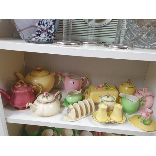 112 - Shelf Of Deco Style China Tea Pots, Toast Racks Cruets etc