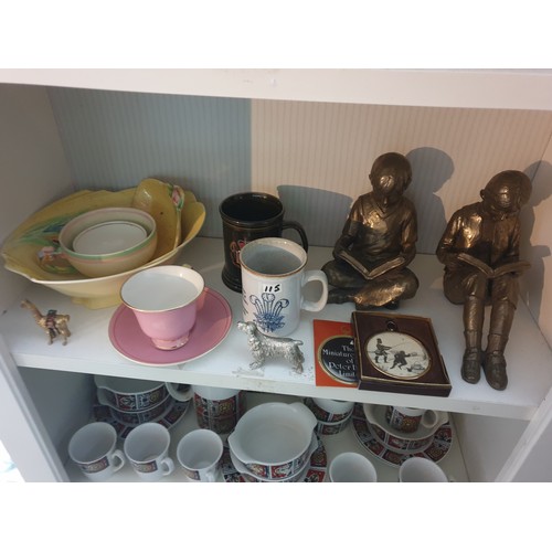 115 - Shelf Of Collectables Including 2 Bronzed Figures etc