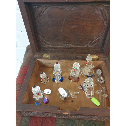 116 - Wooden Carved Box With Crystal Clown Figures etc