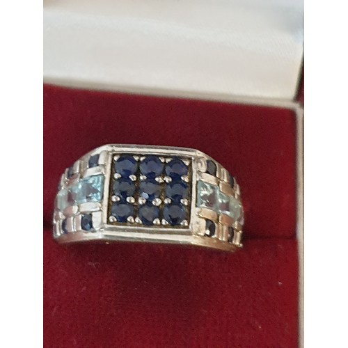 24 - Gents Silver Sapphire And Topaz Ring Size W