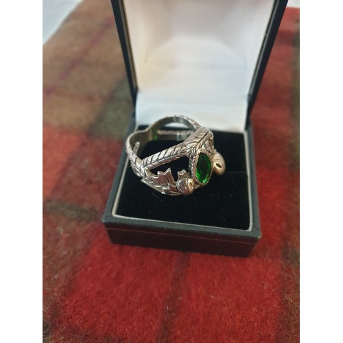 26 - A Large Silver Snake Ring set With oval Green Stone To Centre [Size Y]