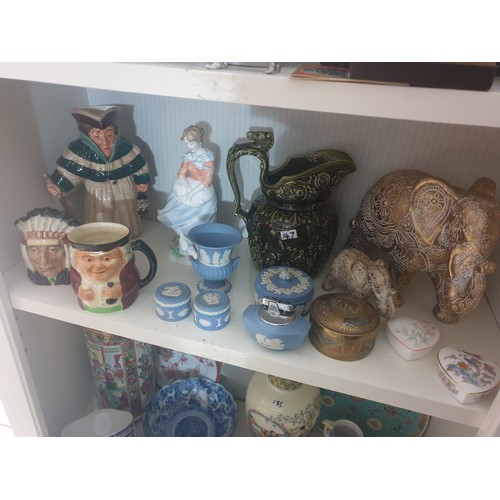 147 - Shelf Of Collectables Doulton, Wedgwood. Woods etc