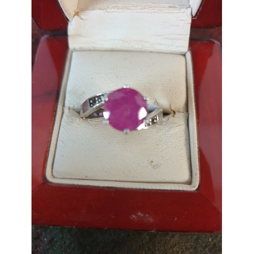 12A - 2 Silver Rings Pink Stone Size N Clear 3 Stone Ring Size O