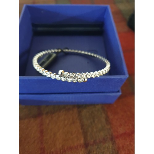 4 - Nice Silver Heart Bracelet With Pearl Style Necklace And Swarovski Crystal Bangle