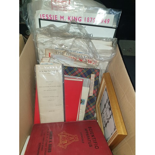 145 - Box Of Vintage Books And 1955 Edinburgh Festival Items, Jessie M King Memorabilia etc