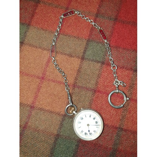 1 - Silver Ladies With Beautiful Enamel Face Winds And Ticks Nicely With Albertina Watch Chain