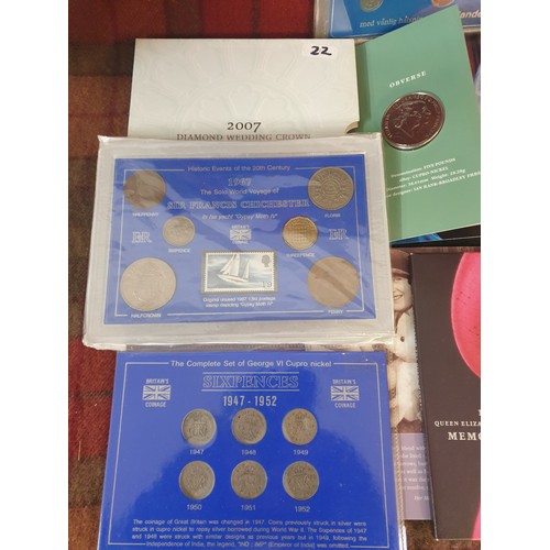 22 - A collection Of Mint Coins; Queen mother pin, Swenska Mynt coin set & Danish coins set etc