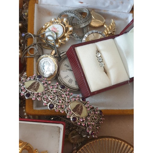 37 - A Large Box Of Costume Jewellery To Include Brooches, Necklaces, Watches Ear Rings etc