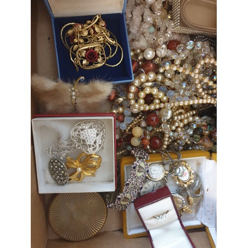 37 - A Large Box Of Costume Jewellery To Include Brooches, Necklaces, Watches Ear Rings etc