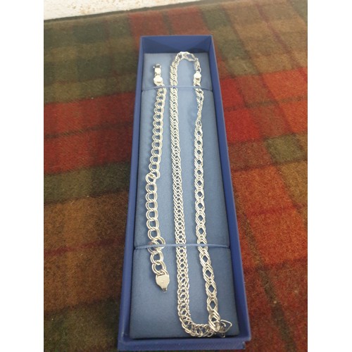 32 - Italian 925 Silver linked Necklace together with curbed silver Bracelet