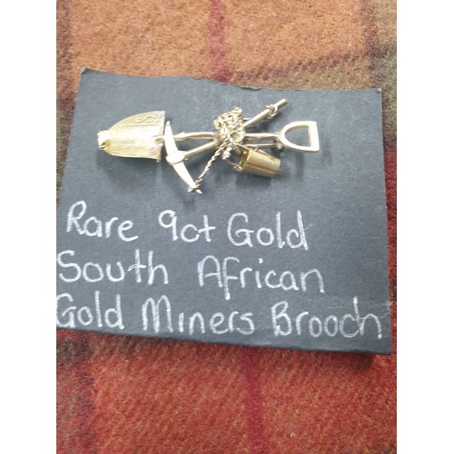 4 - Rare 9CT Yellow Gold South African Gold Miners Brooch With Small Piece Of 24 ct Gold At End Of Shove... 