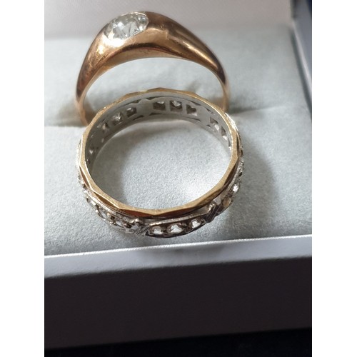 12 - Two 9ct Gold Diamond Rings, Eternity & Solitaire  [Size M Solitaire Size N] 6.7grams