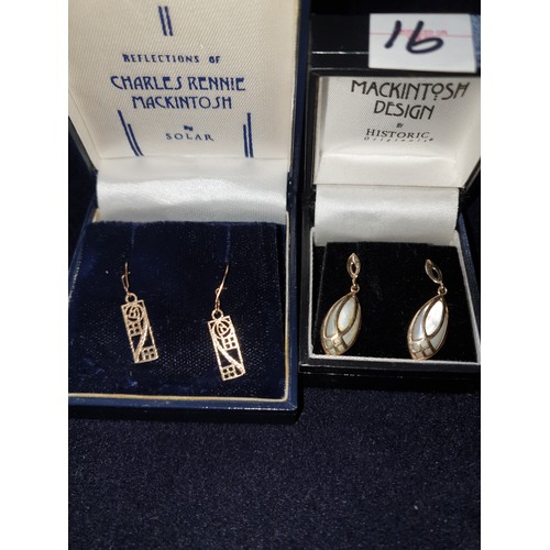 16 - Two Pairs 9ct yellow Gold Ear Rings Rennie Mc Intosh Style