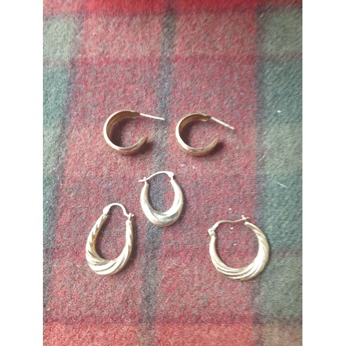 9A - Pair 9ct Gold Ear Rings And Three  9ct Gold Earrings Total Weight 3.1grams.