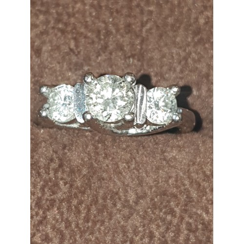 10B - Ladies 18ct White Gold 3 Diamond Ring 2 Side Diamonds .25ct Middle .5CT Weight 7.46g Size L