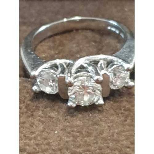 10B - Ladies 18ct White Gold 3 Diamond Ring 2 Side Diamonds .25ct Middle .5CT Weight 7.46g Size L
