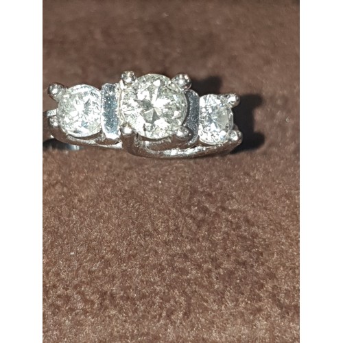 10B - Ladies 18ct White Gold 3 Diamond Ring 2 Side Diamonds .25ct Middle .5CT Weight 7.46g Size L