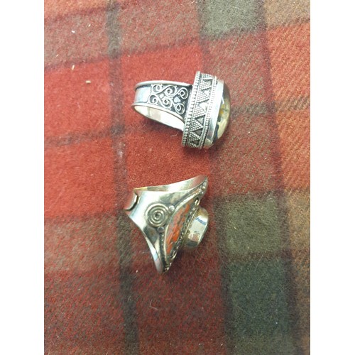 25B - 2 Unusual Silver Rings With Multi Coloured Stones