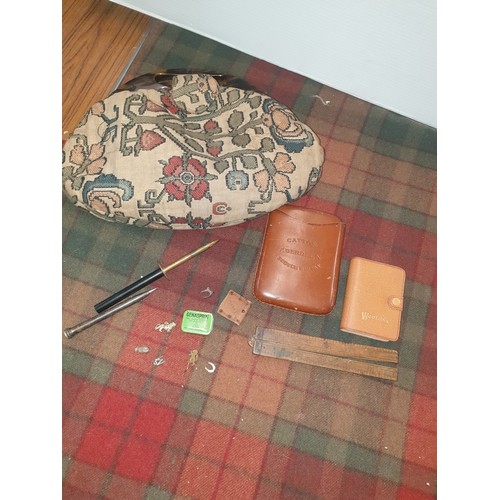 77 - Selection of collectables; 20th century ladies bag with faux handle, box wood four section ruler & o... 