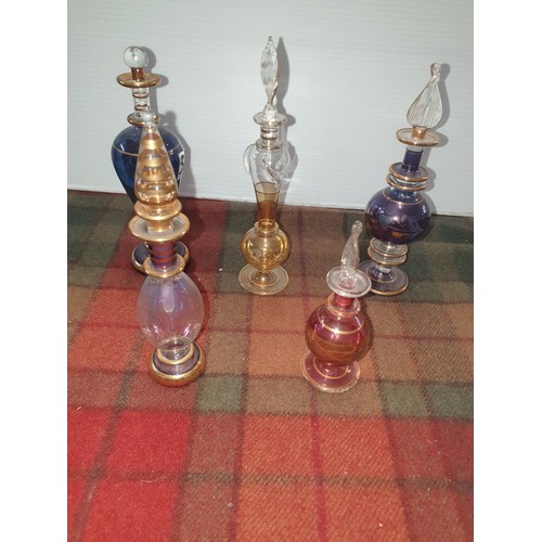 37 - 5 Assorted Beautiful Glass Perfume Bottles With Stoppers